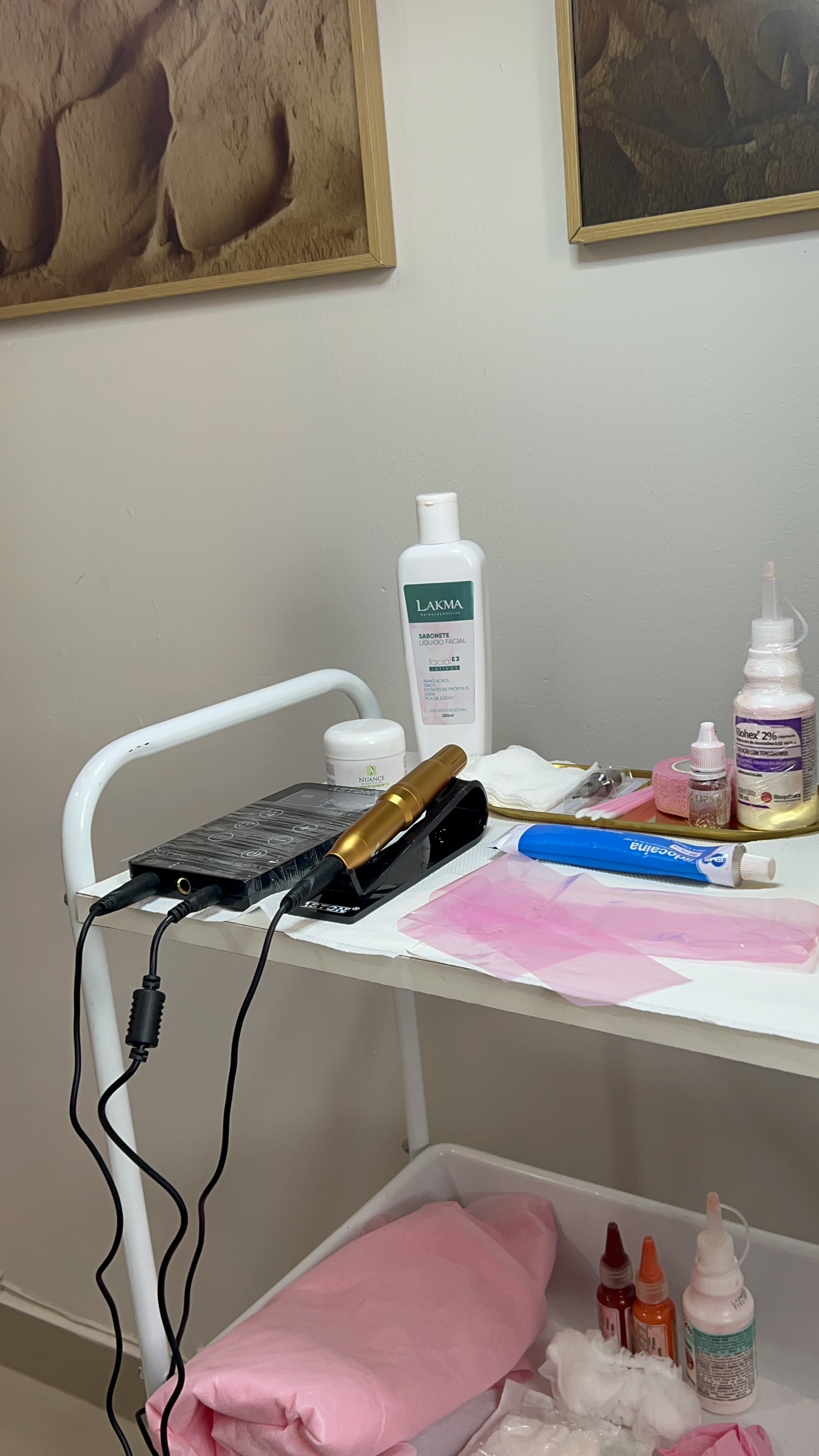 Materiais preparados para procedimento labial no Studio Mariana Campos